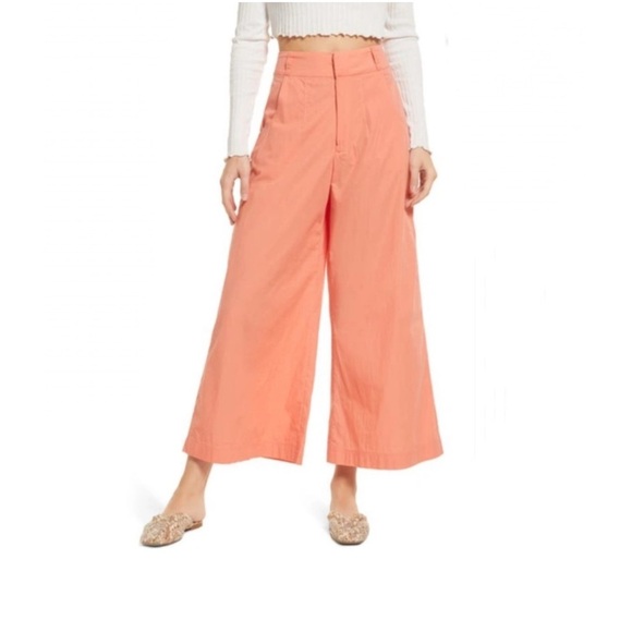 Free People Menorca Wide Leg Cotton Poplin Crop Pants Faded Coral Size 0 NWT - Picture 1 of 4
